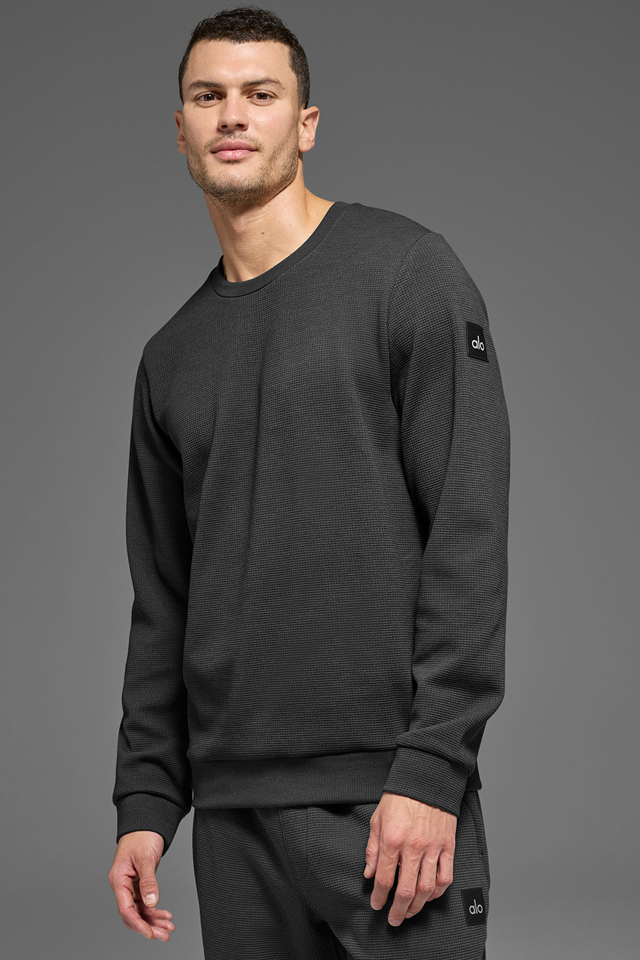 Waffle Lounge Long Sleeve Crew   Anthracite