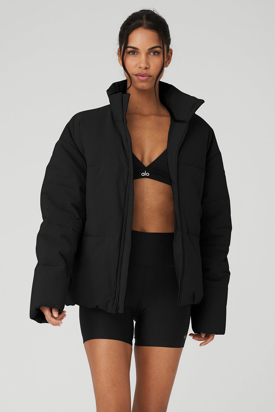 Stretch Woven Street Puffer   Black