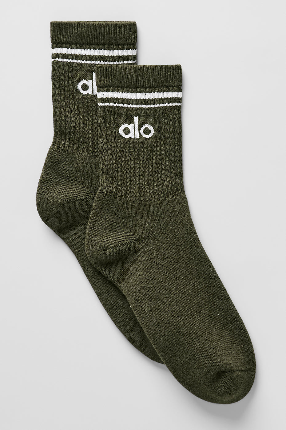 Unisex Half Crew Throwback Sock   Green Olive/White