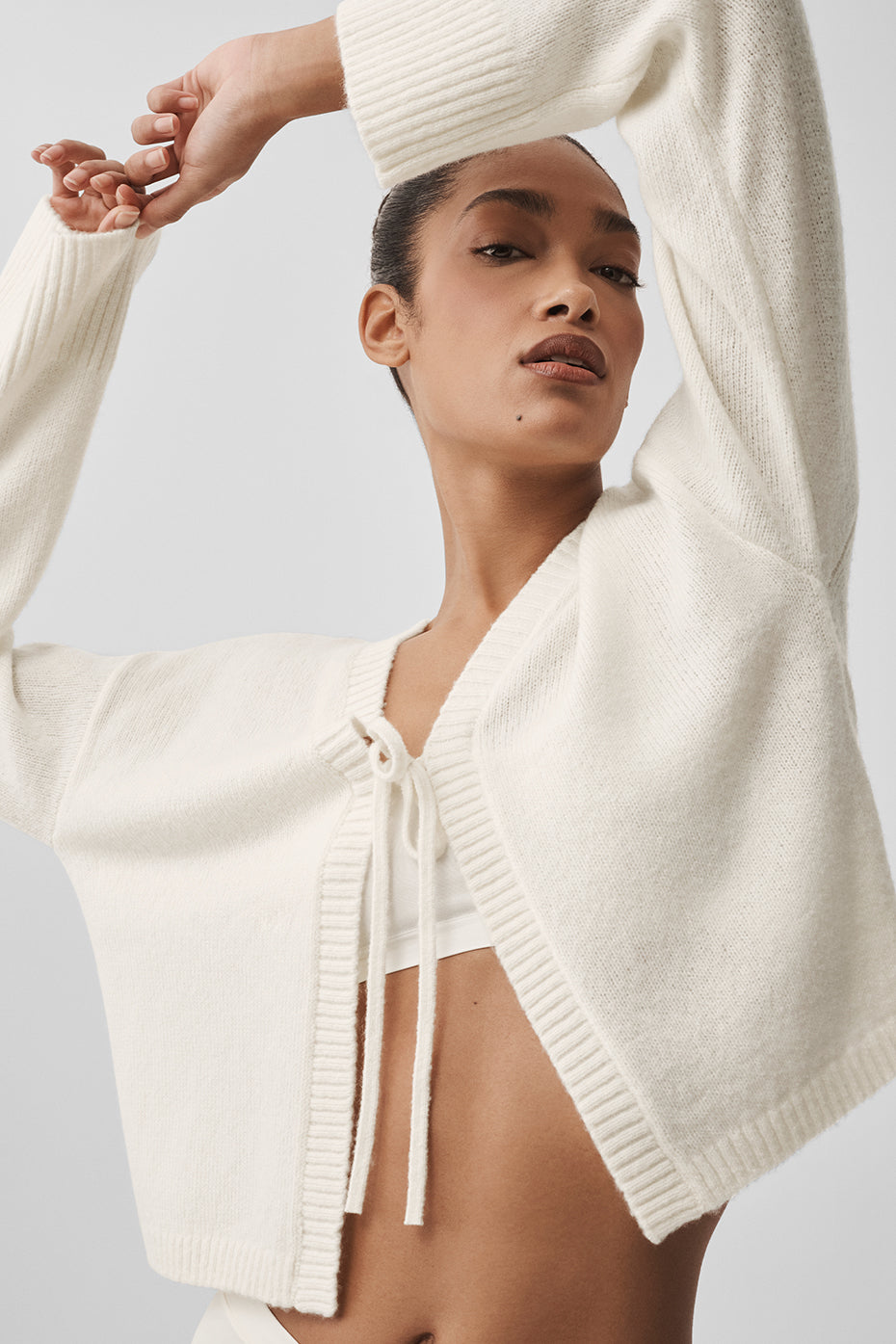 Wool Cashmere New Class Tie Cardigan   Ivory