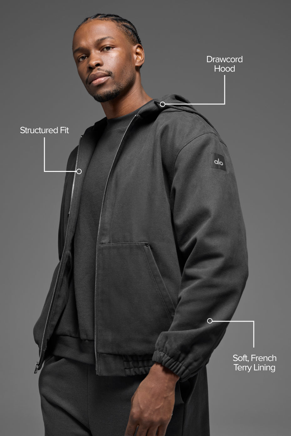 Alternative view of Cotton Canvas Full Zip Hoodie   Anthracite