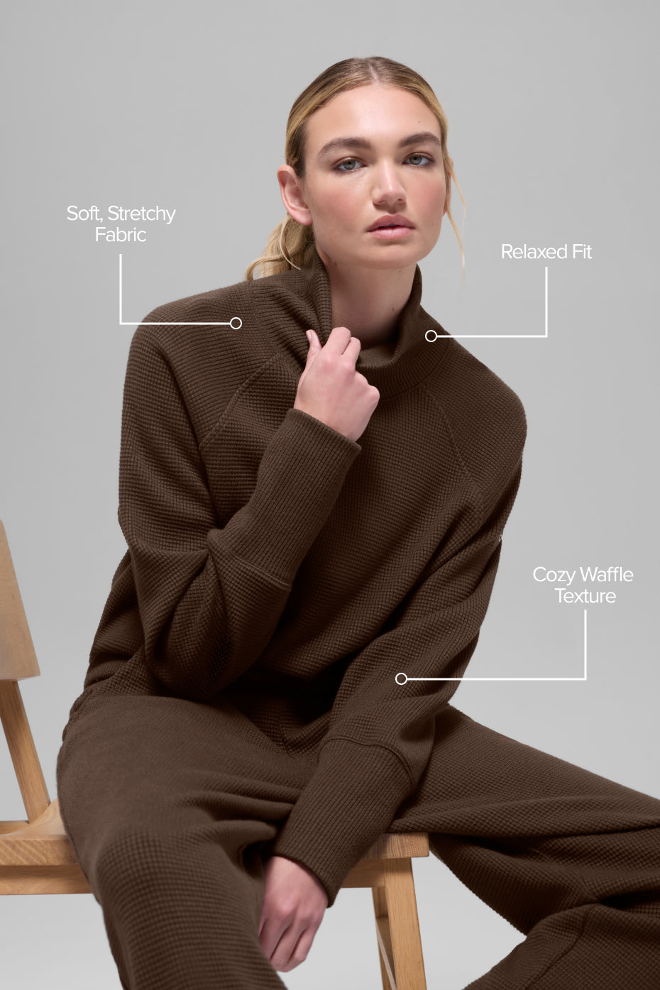 Alternative view of Waffle Weekend Escape Mock Neck Long Sleeve   Espresso