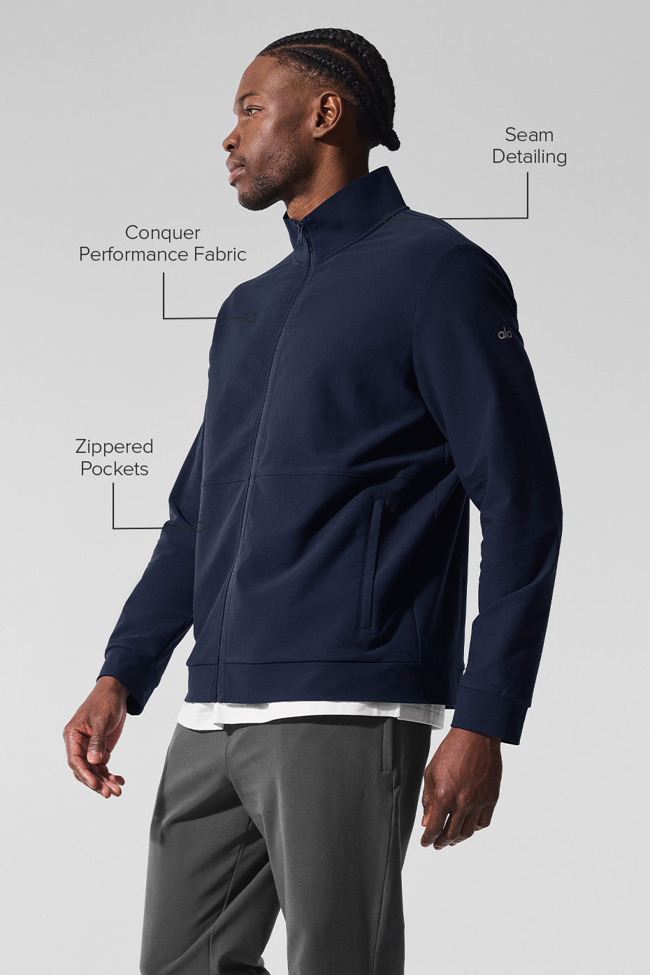Alternative view of Conquer Max Mock Neck Full Zip   Navy