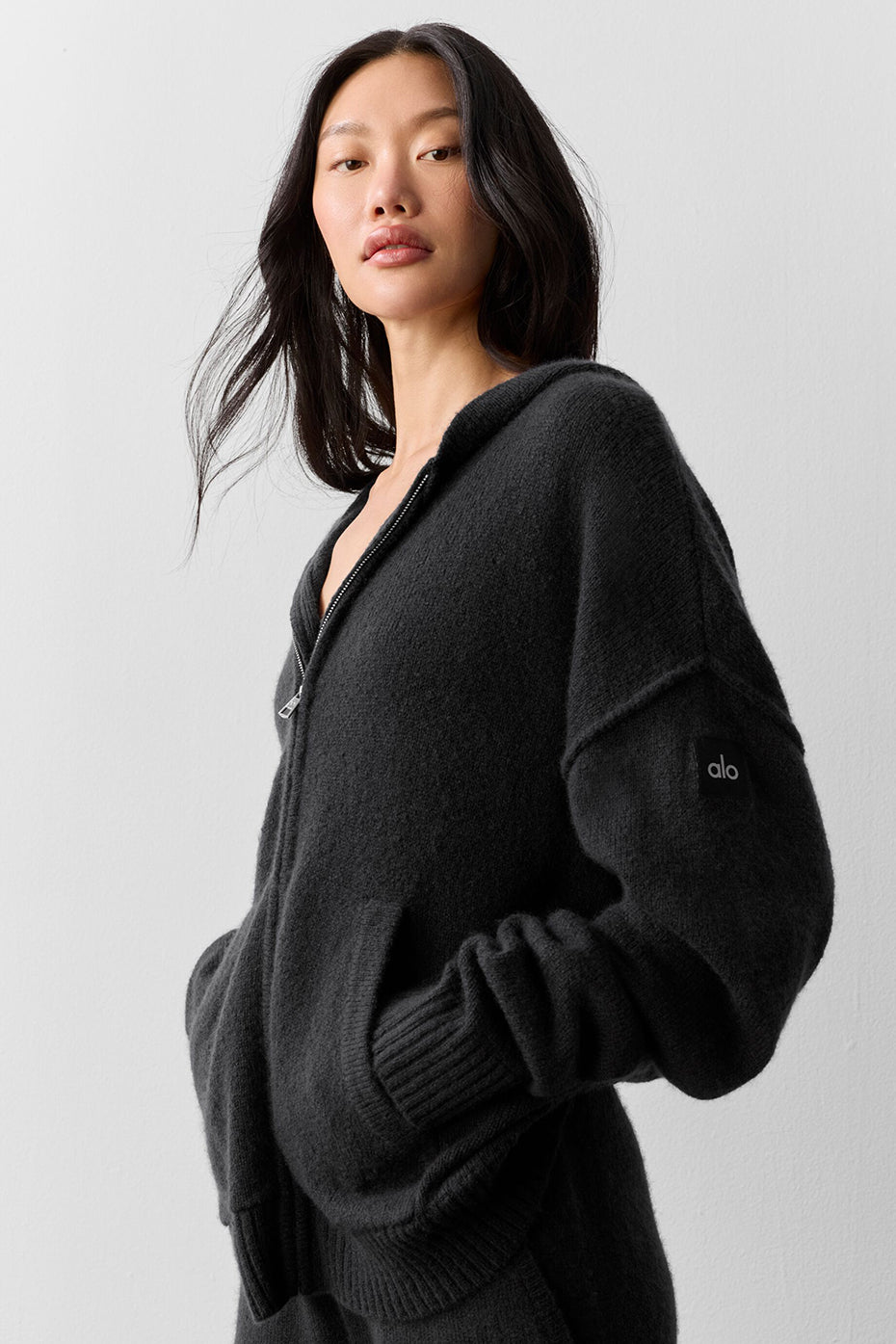 Alternative view of Wool Cashmere New Class Full Zip Hoodie   Black