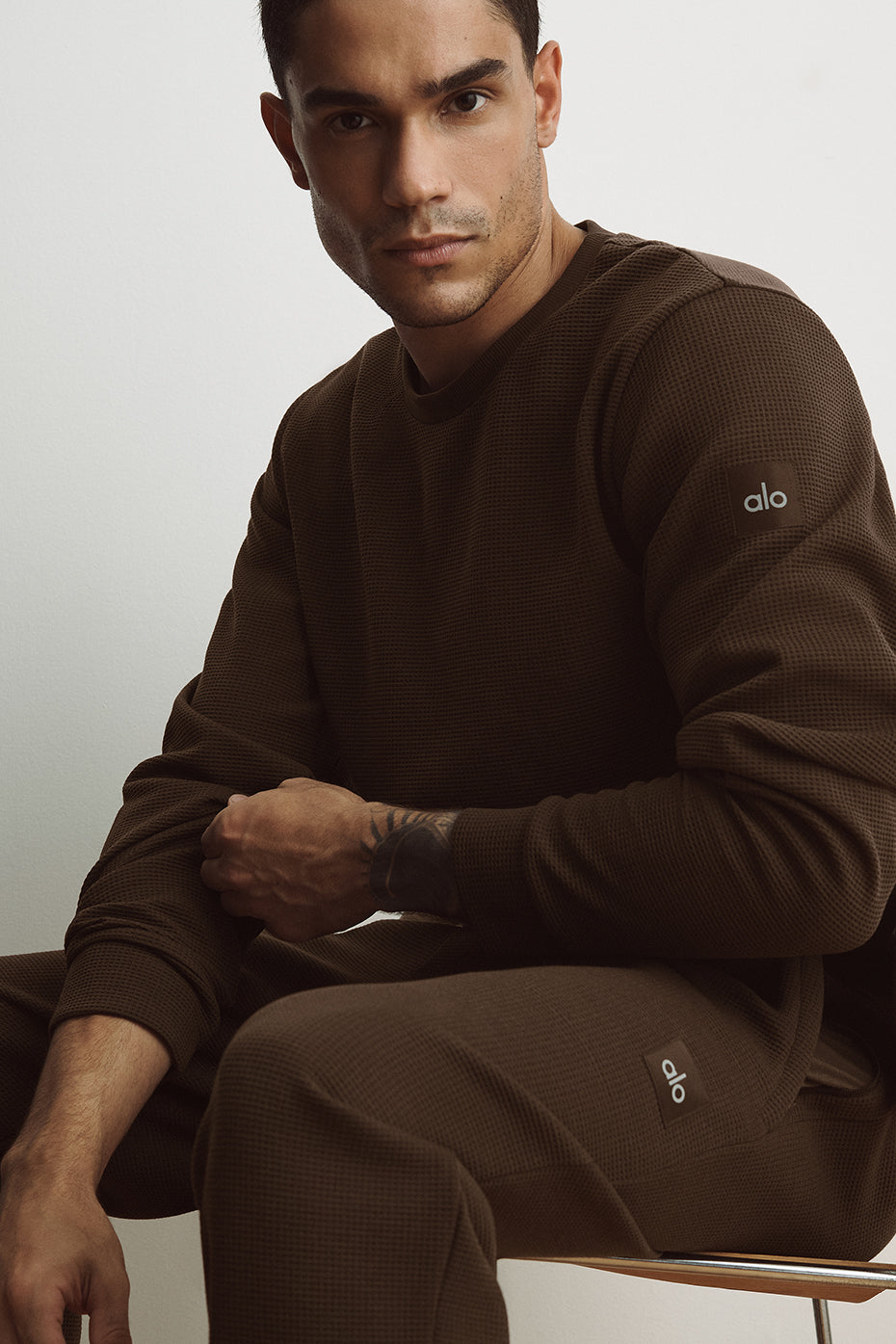 Waffle Lounge Long Sleeve Crew   Espresso