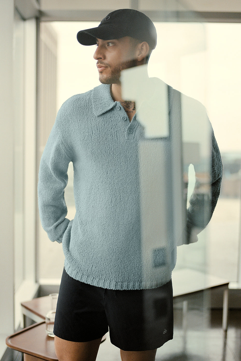 Textured Knit Long Sleeve Polo   Desert Sage