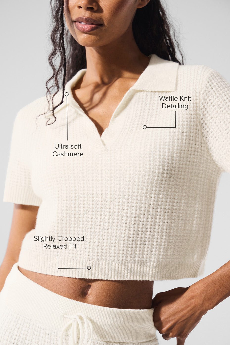 Alternative view of Cashmere Plush Waffle Polo Tee   Ivory