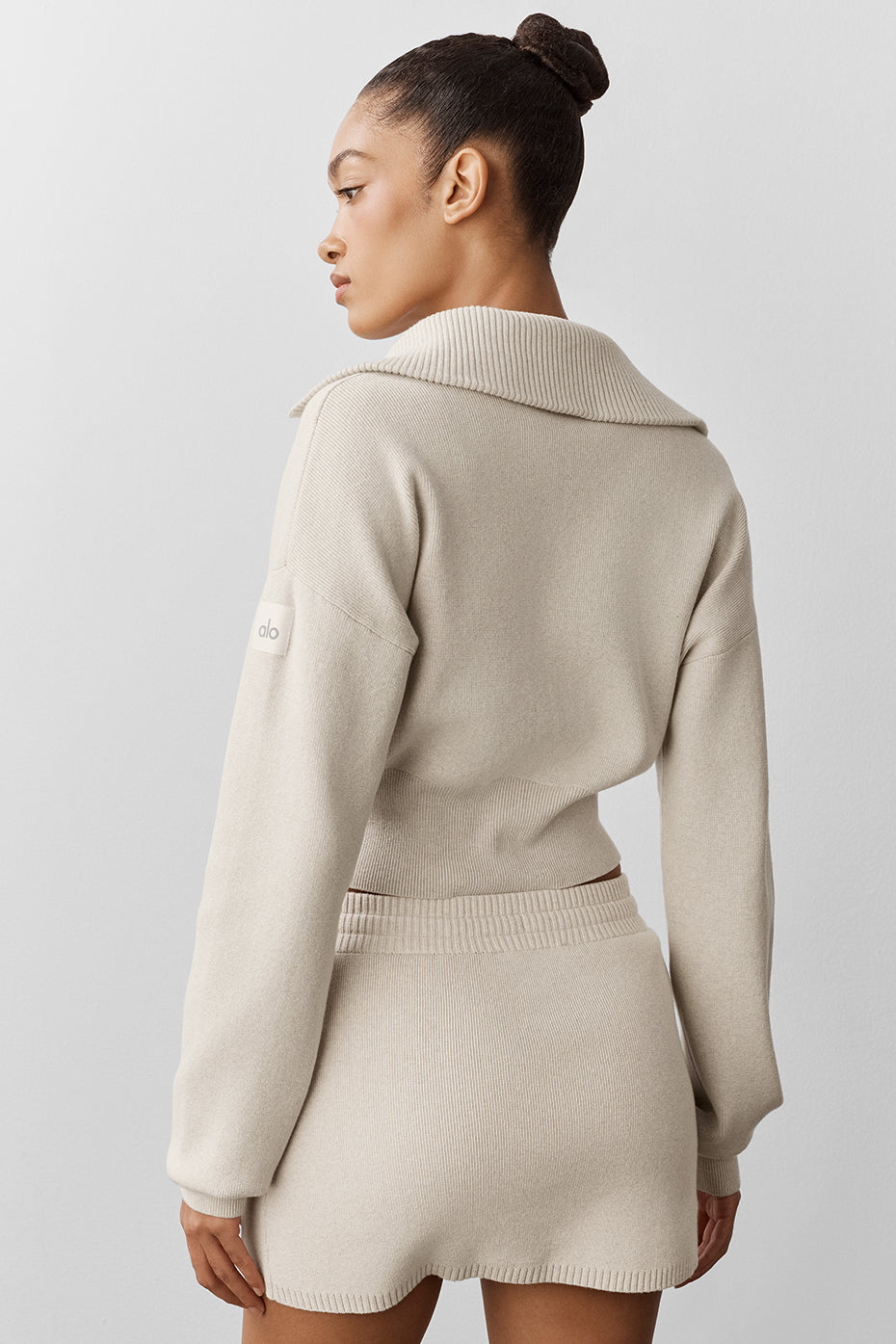 Alternative view of Scholar Knit Cropped Full Zip Jacket   Oatmeal Heather
