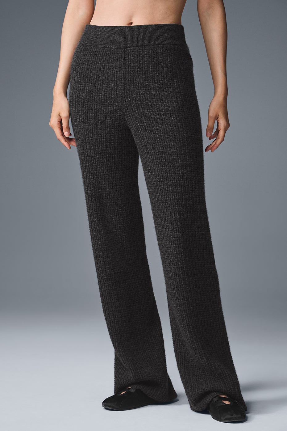 Cashmere High Waist Plush Waffle Pant   Dark Heather Grey