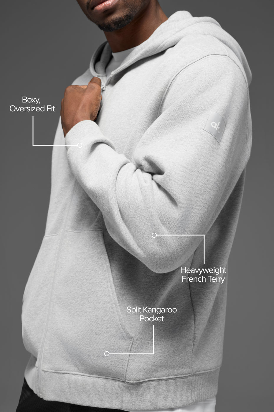 Alternative view of Renown Heavy Weight Full Zip Hoodie   Athletic Heather Grey