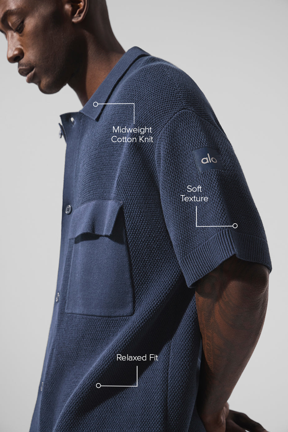 Alternative view of Sports Club Sweater Knit Short Sleeve Button Up   Navy