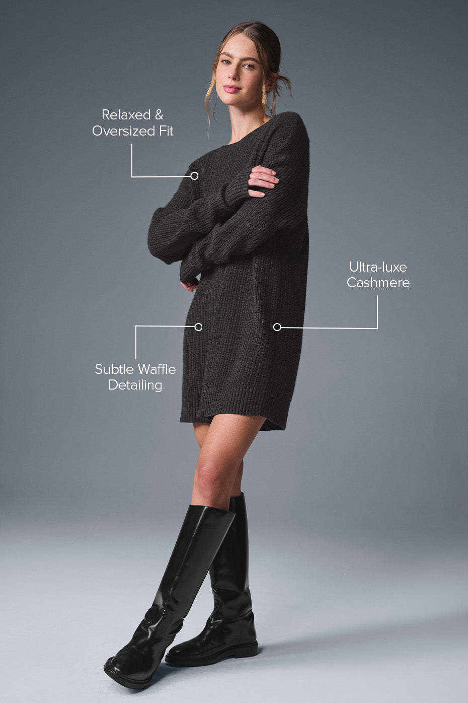 Alternative view of Cashmere Plush Waffle Dress   Dark Heather Grey