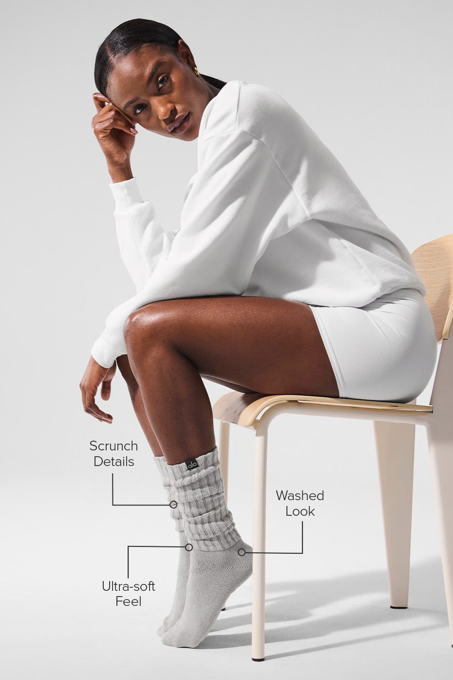 Alternative view of Unisex Washed Scrunch Sock   Hazy Grey Wash
