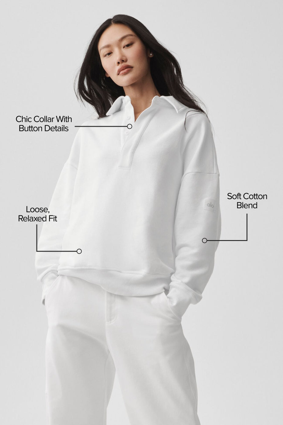 Alternative view of Take It Easy Long Sleeve Henley Pullover   White