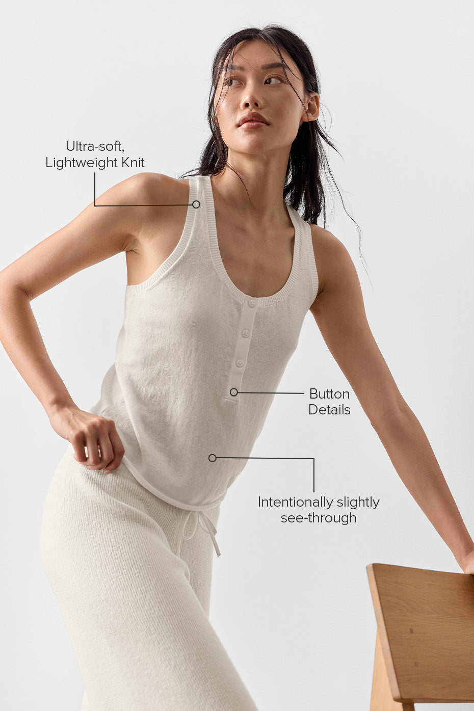 Alternative view of Supernatural Sweater Henley Tank   Ivory