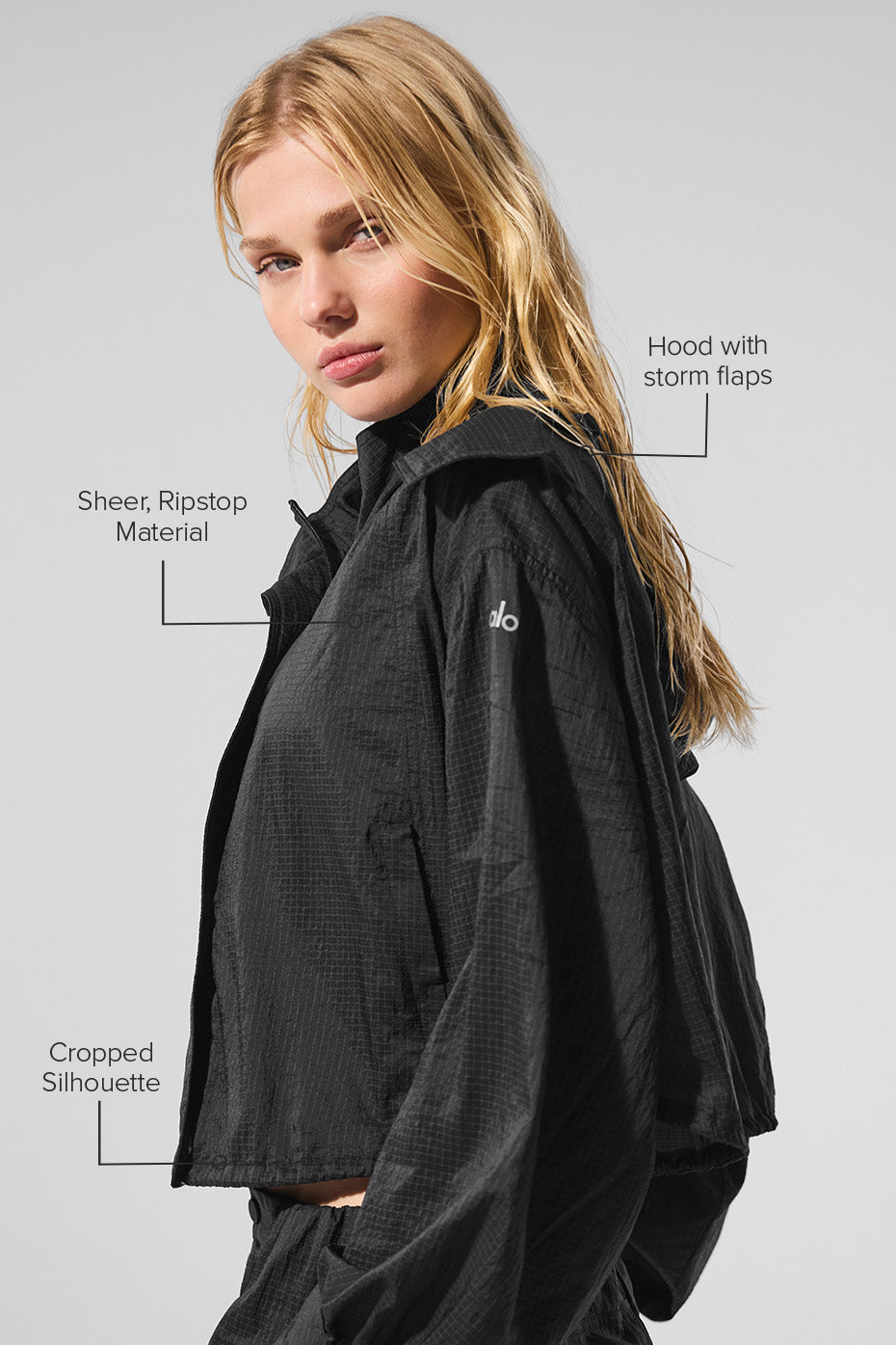 Alternative view of Cropped Game Time Full Zip Jacket   Black