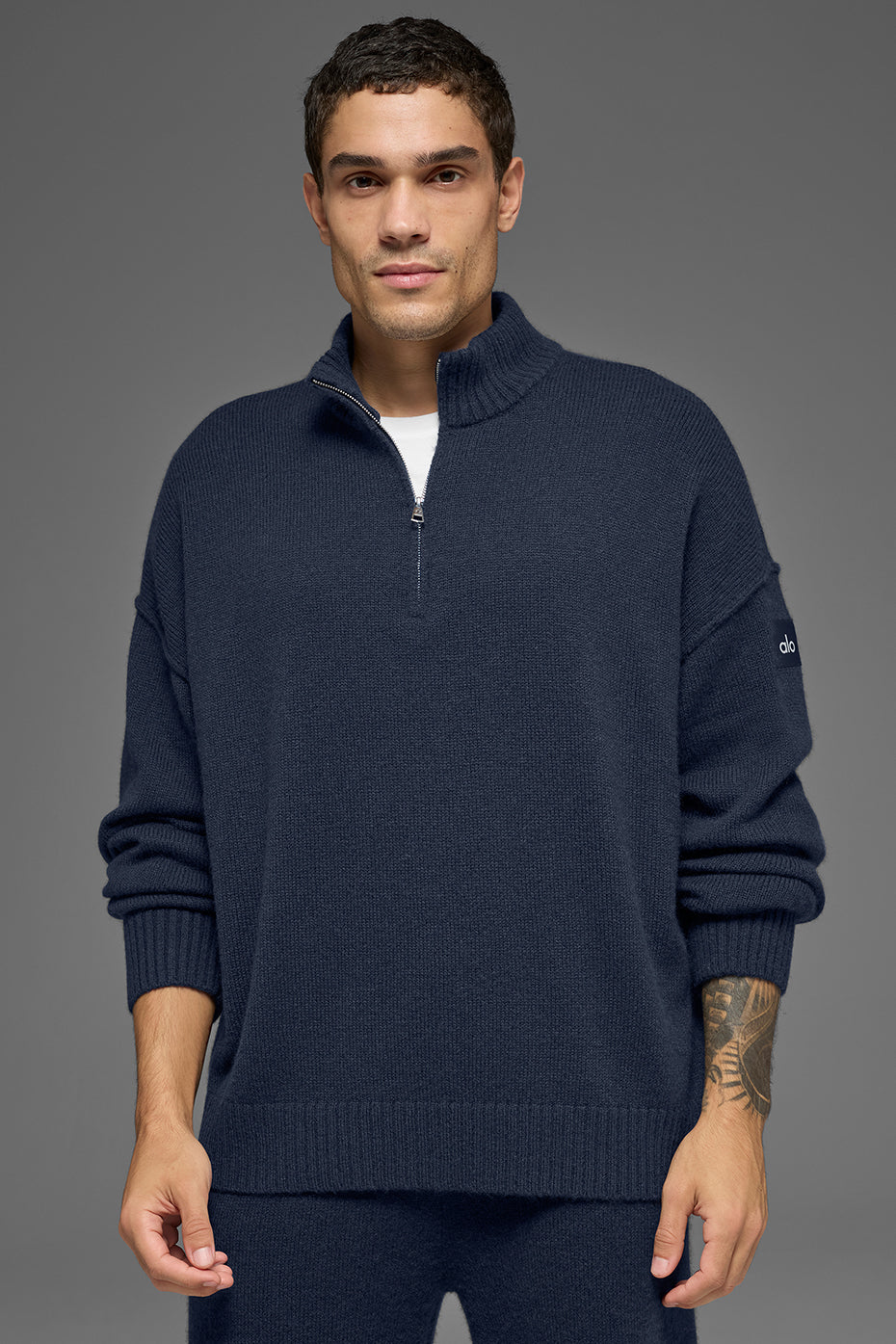 Wool Cashmere New Class 1/4 Zip Pullover   Navy