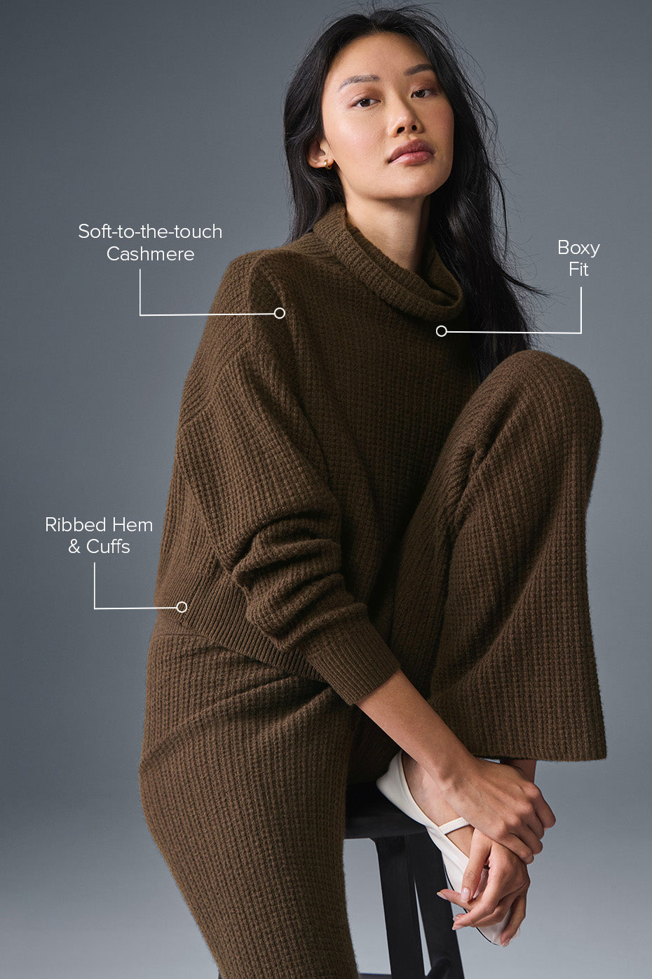 Alternative view of Cashmere Plush Waffle Turtleneck Pullover   Espresso