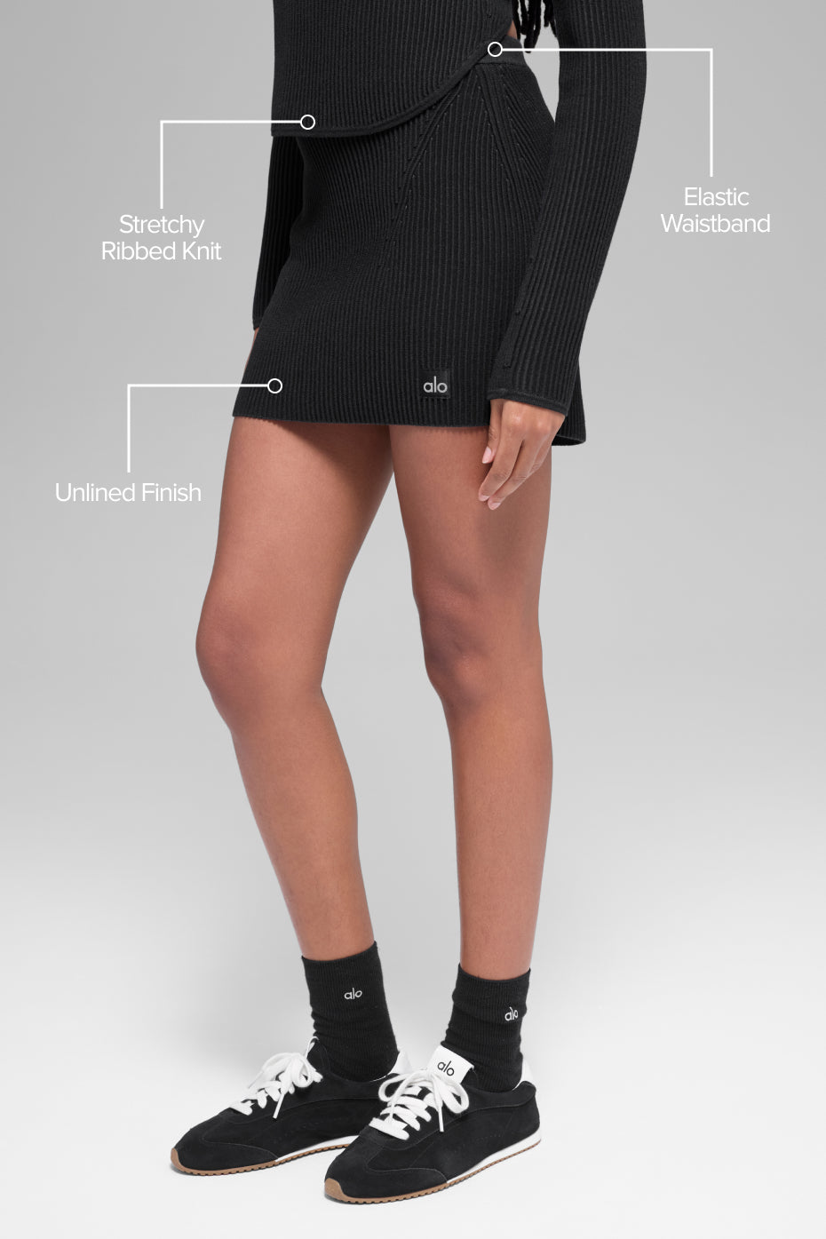 Alternative view of Denim Knit High Waist Skirt   Black/Anthracite