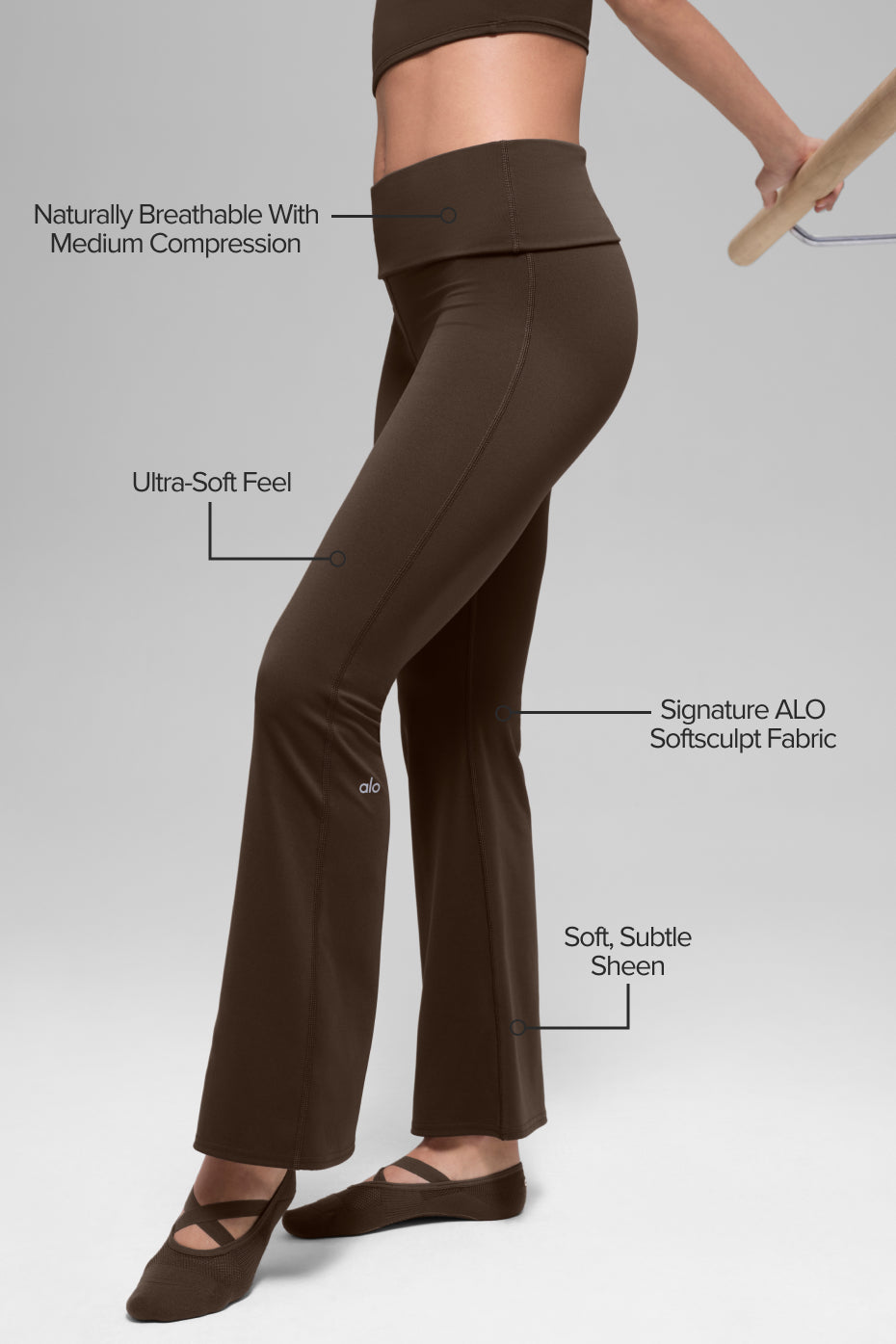 Alternative view of ALO Softsculpt 7/8 Foldover Flare Legging   Espresso