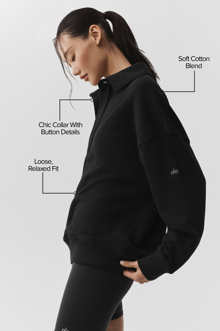 Alternative view of Take It Easy Long Sleeve Henley Pullover   Black