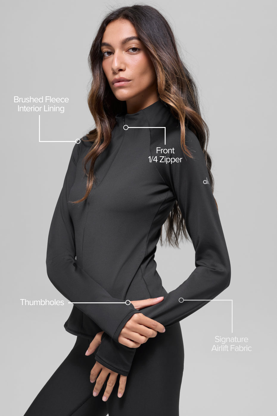 Alternative view of Airlift Winter Warm 1/4 Zip Long Sleeve   Black