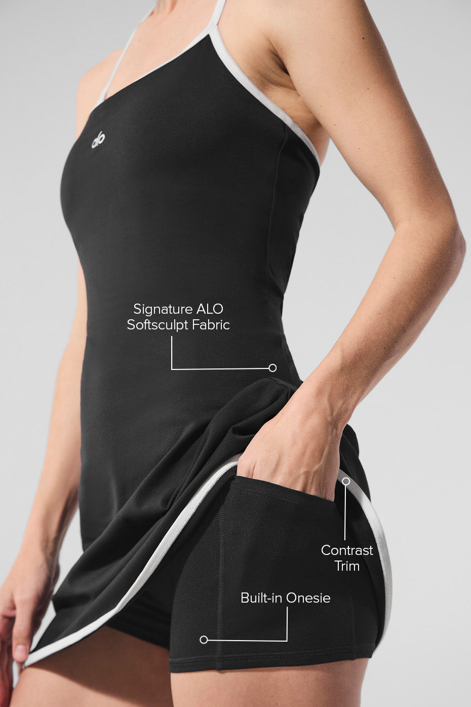 Alternative view of ALO Softsculpt Halter Tennis Dress   Black/White