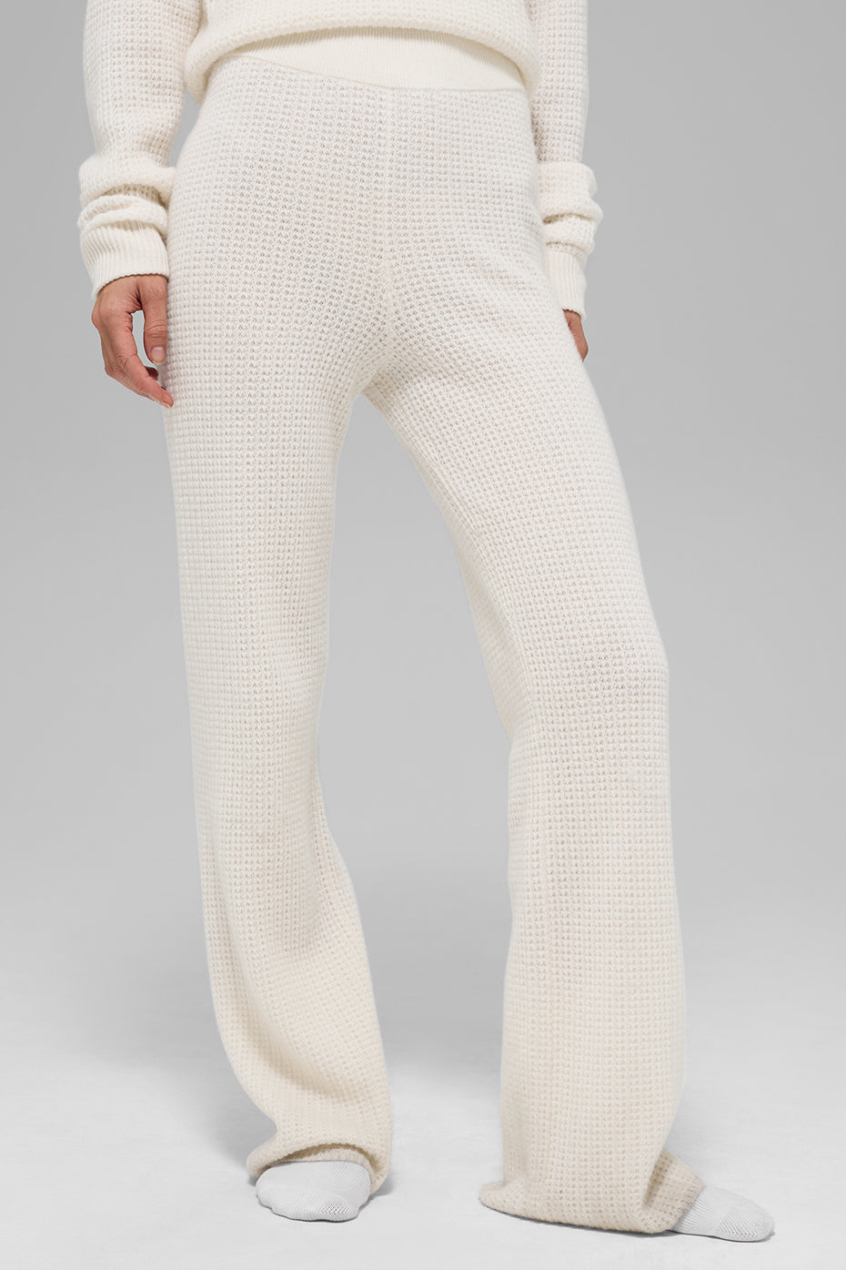 Cashmere High Waist Plush Waffle Pant   Ivory