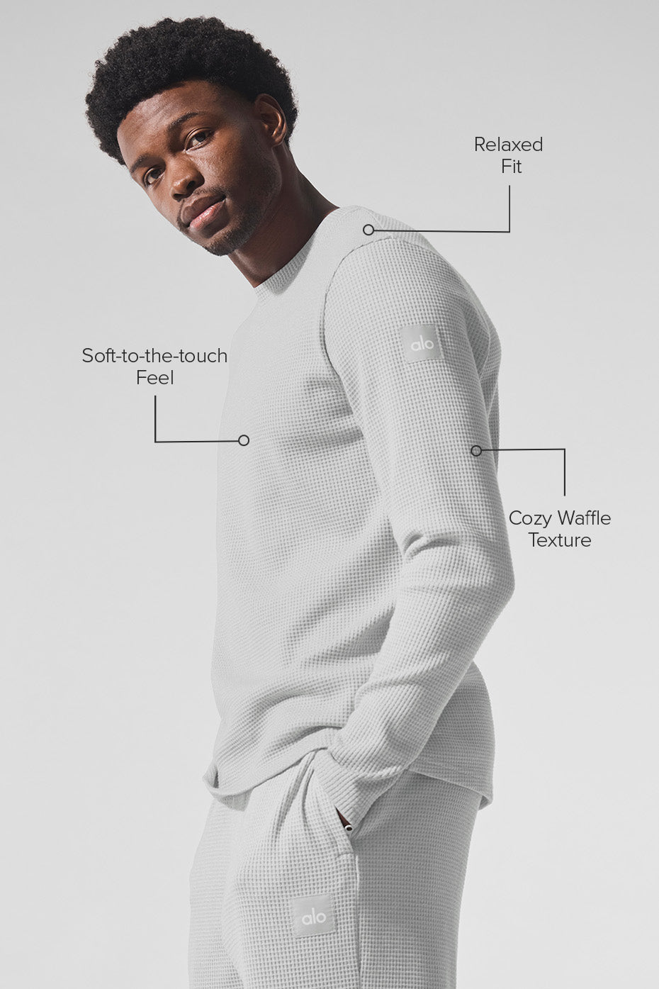 Alternative view of Elevate Waffle Long Sleeve Crew   Athletic Heather Grey