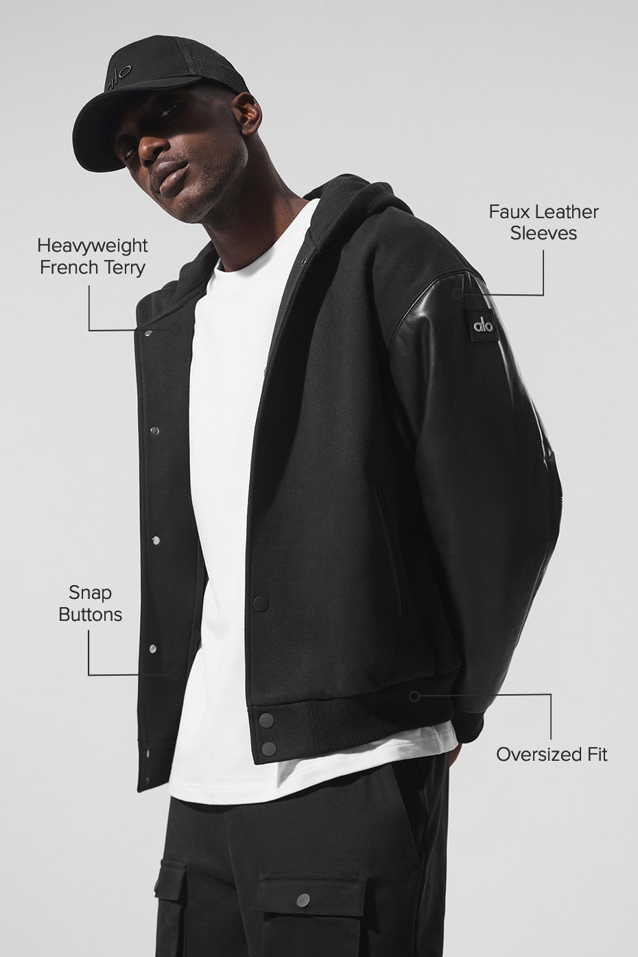 Alternative view of Select Hooded Bomber Jacket   Black
