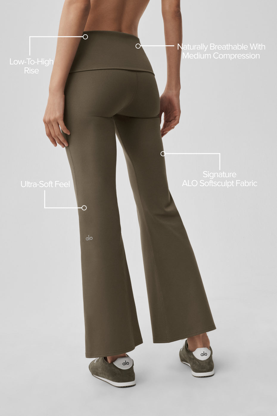 Alternative view of ALO Softsculpt 7/8 Foldover Flare Legging   Olive Tree