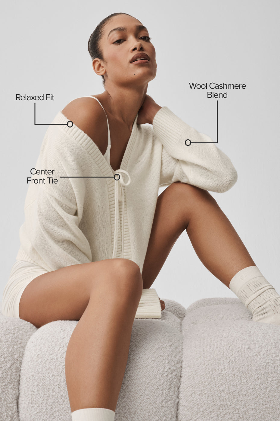 Alternative view of Wool Cashmere New Class Tie Cardigan   Ivory