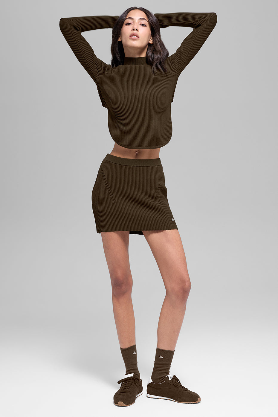 Denim Knit High Waist Skirt   Espresso/Black
