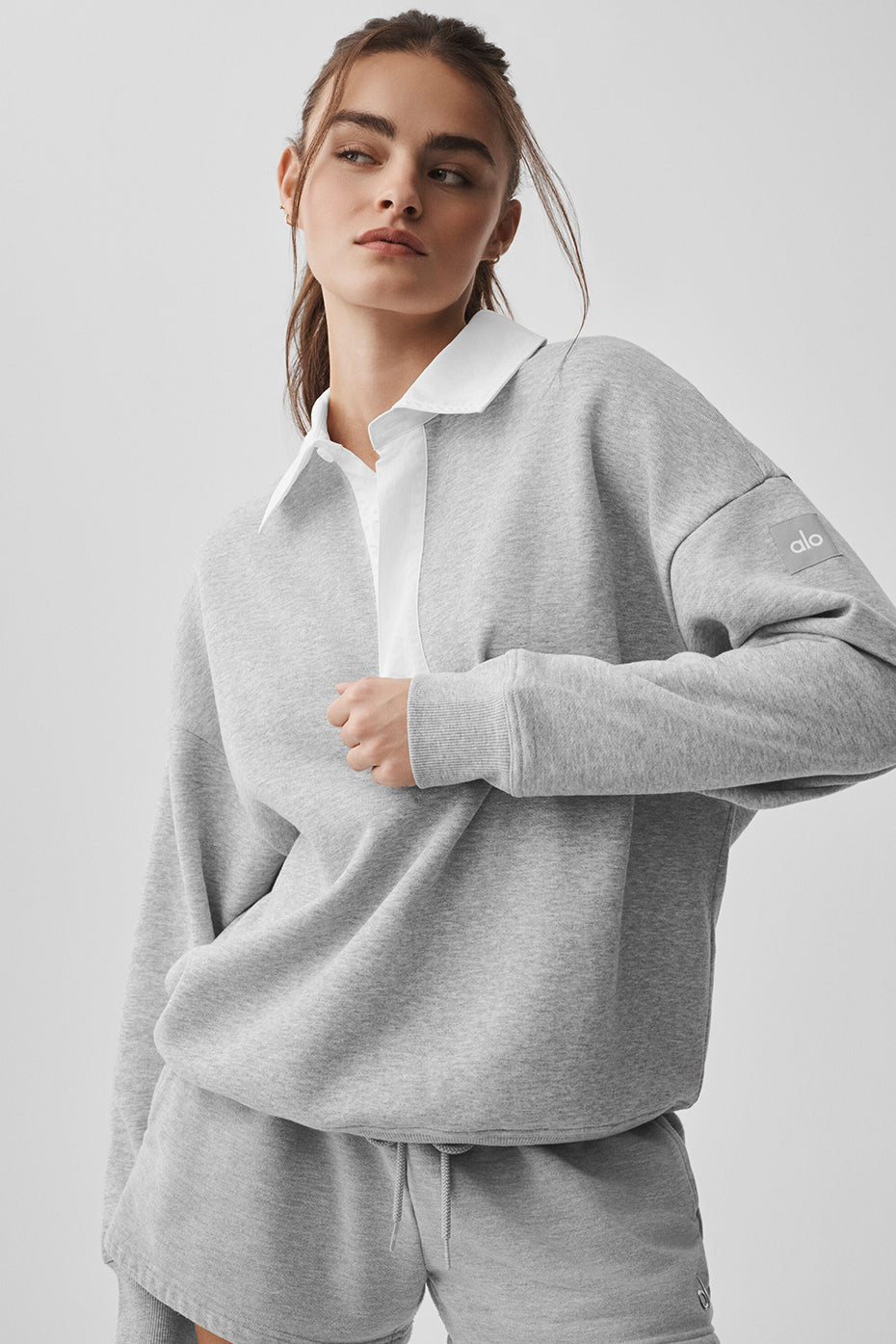 Take It Easy Long Sleeve Henley Pullover   Athletic Heather Grey/White