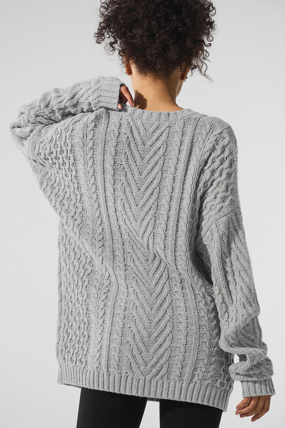 Alternative view of Cable Knit Crew Neck Sweater   Athletic Heather Grey