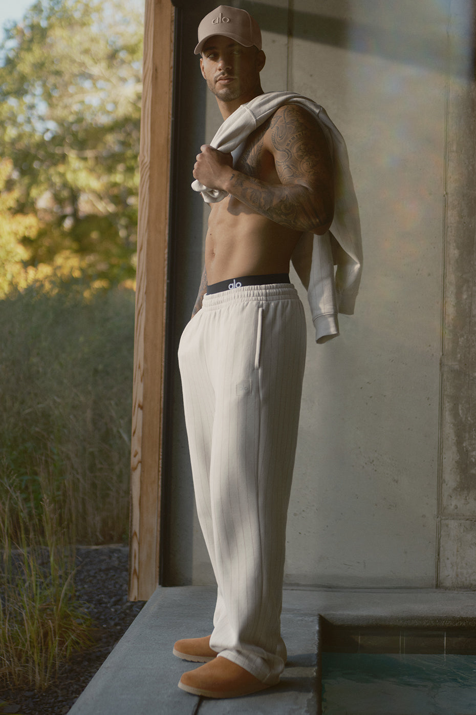 Pinstripe Straight Leg Sweatpant   Bone Pinstripe