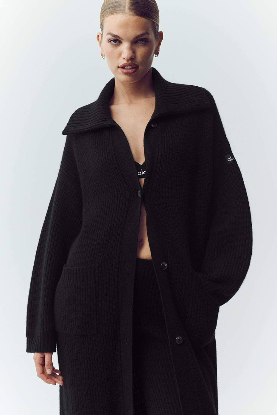 Cashmere Northstar Long Cardigan   Black