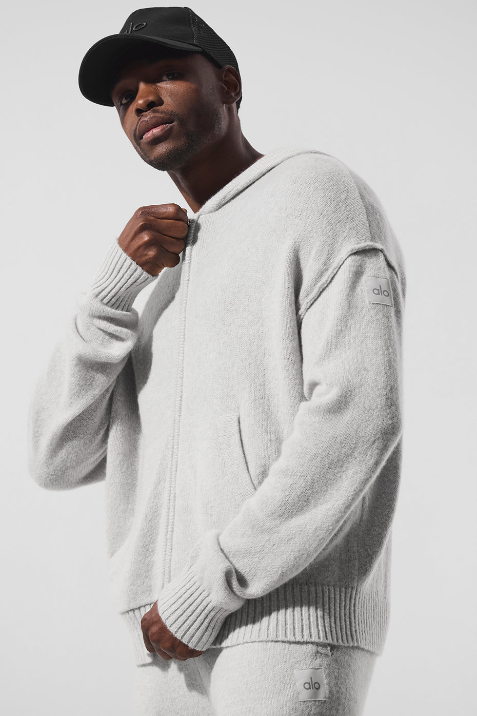 Wool Cashmere New Class Full Zip Hoodie   Pearl Grey Heather