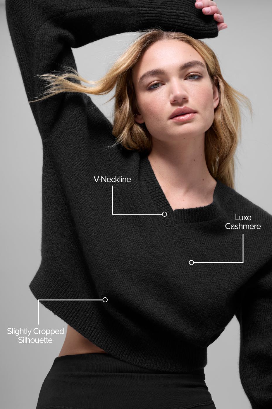 Alternative view of Wool Cashmere Cropped New Class V Neck Sweater   Black