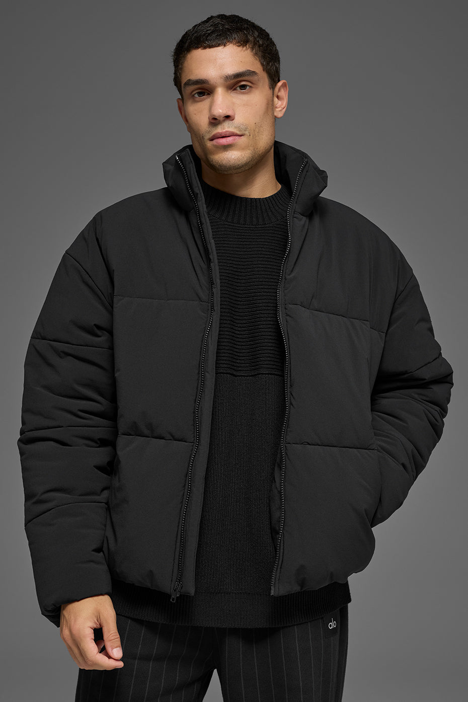 Stretch Woven Street Puffer   Black