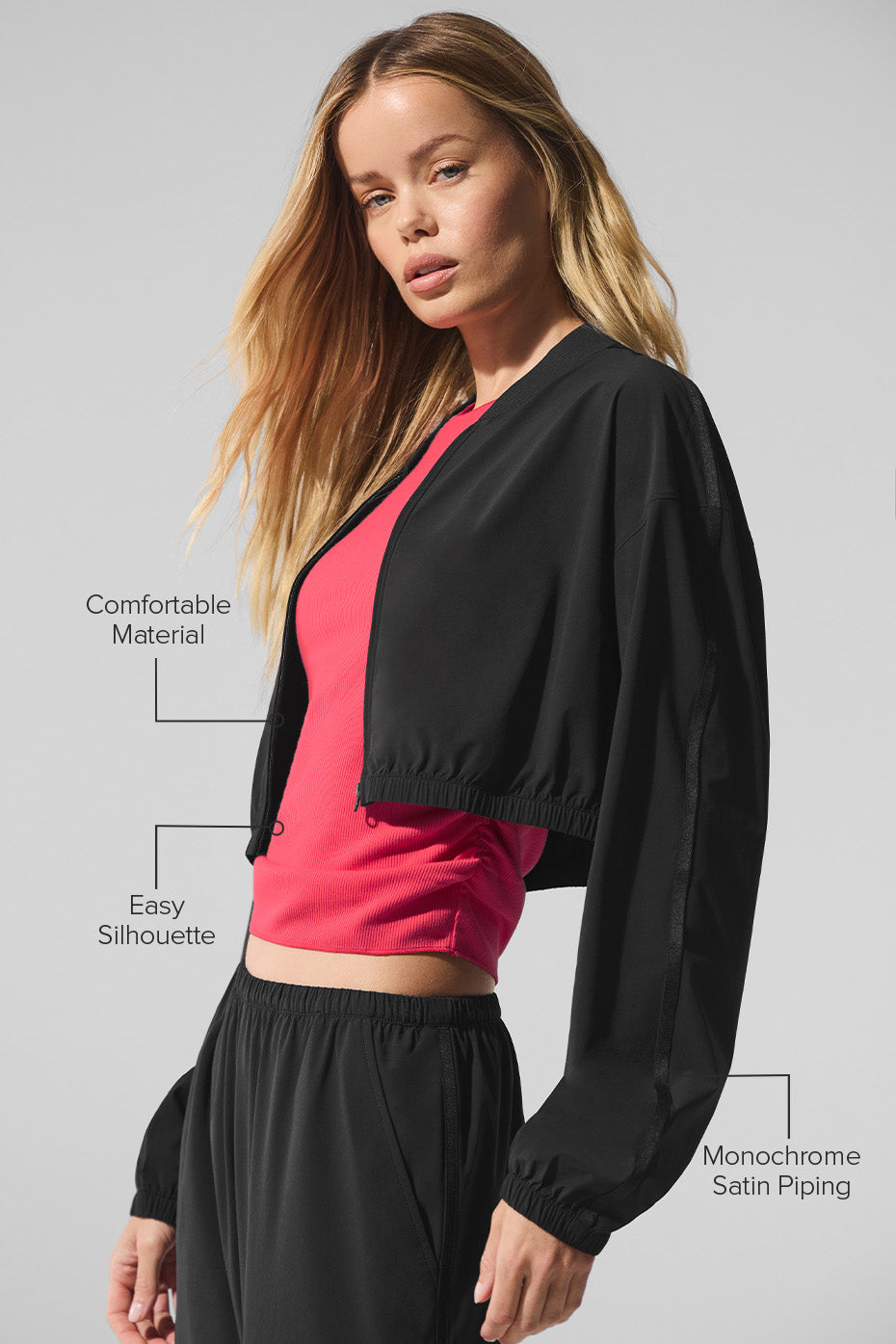 Alternative view of Cropped Breezy Full Zip Cover Up   Black