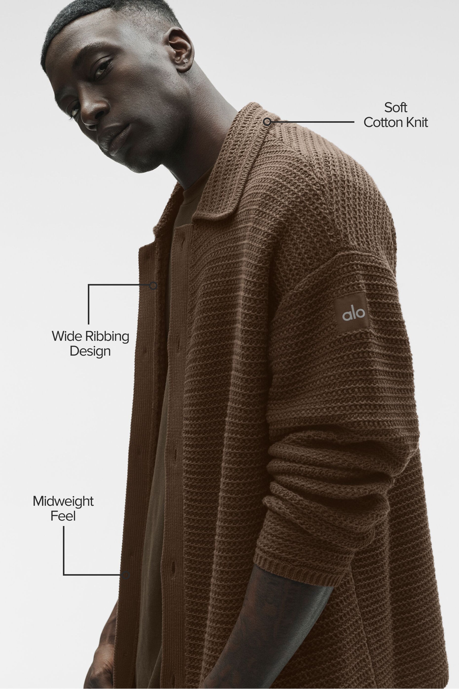 Alternative view of Shift Knit Button Up Long Sleeve   Espresso