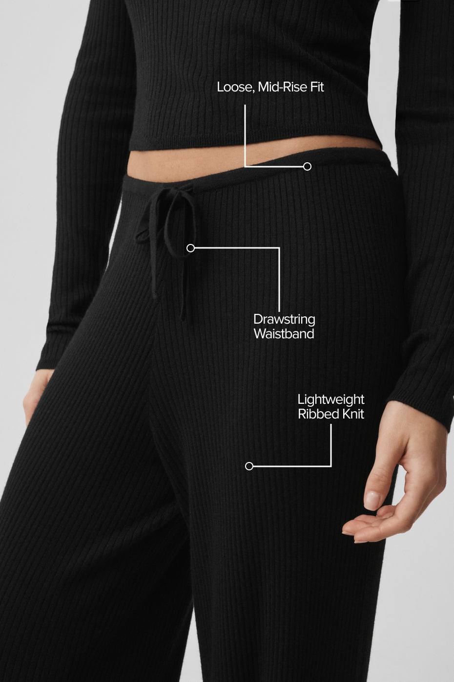 Alternative view of Sweater Knit Mid Rise Unwind Wide Leg Pant   Black