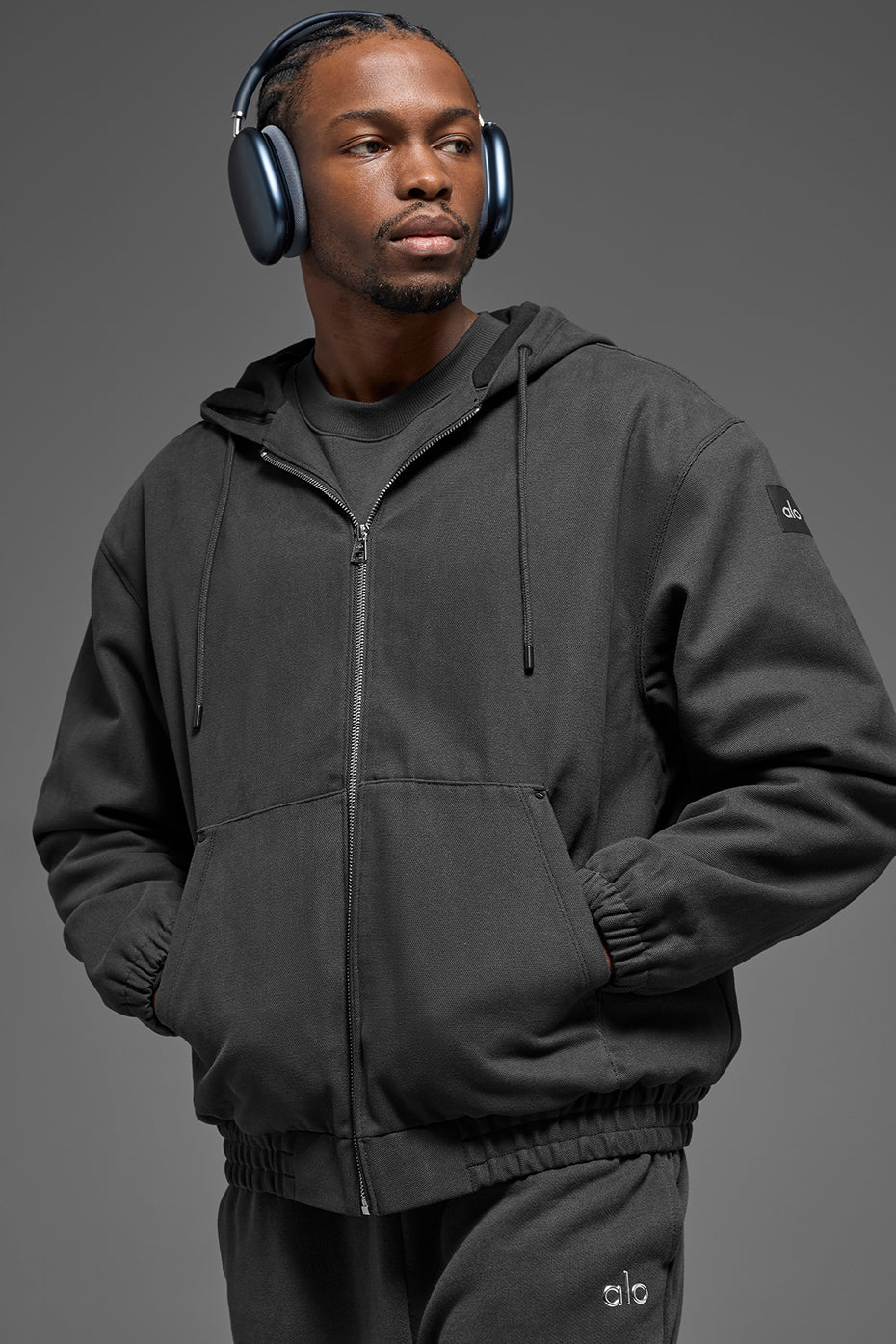 Cotton Canvas Full Zip Hoodie   Anthracite