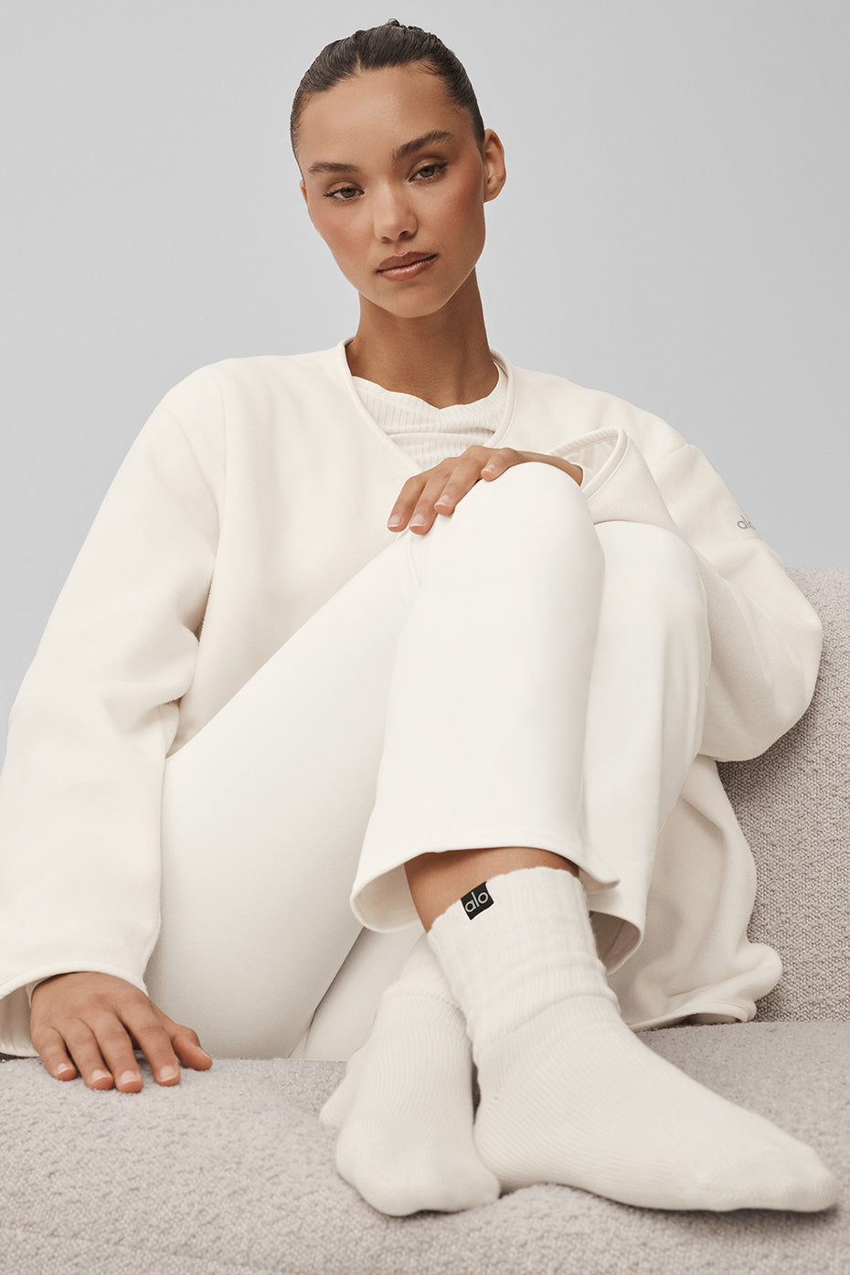 Alternative view of Unisex Half Crew Scrunch Sock   Ivory
