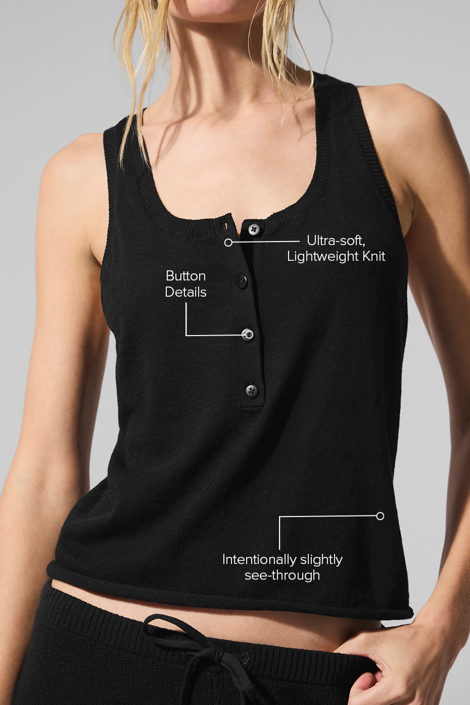 Alternative view of Supernatural Sweater Henley Tank   Black