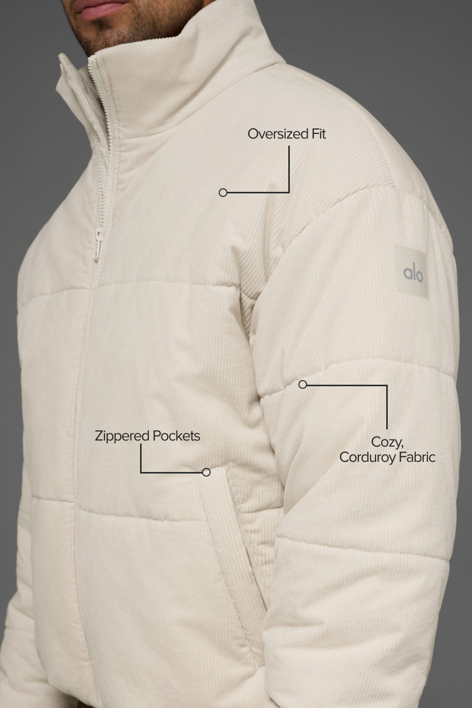 Alternative view of Corduroy Stage Puffer   Bone