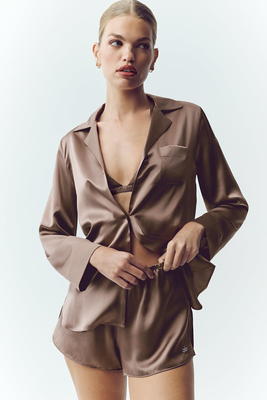 Silk Luminous Button Up   Alpine Cocoa