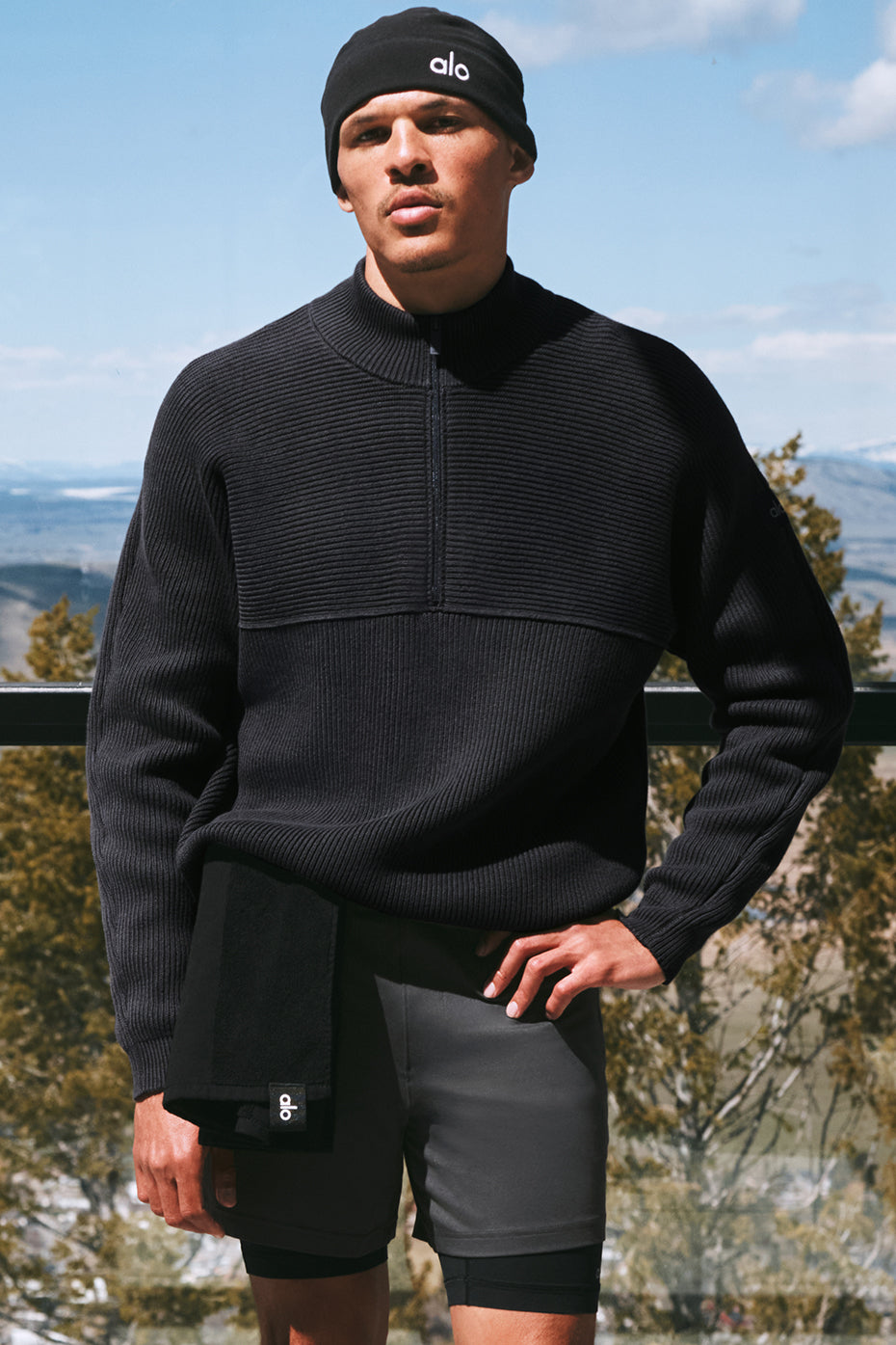 Domain Shift Rib Knit 1/4 Zip Sweater   Anthracite
