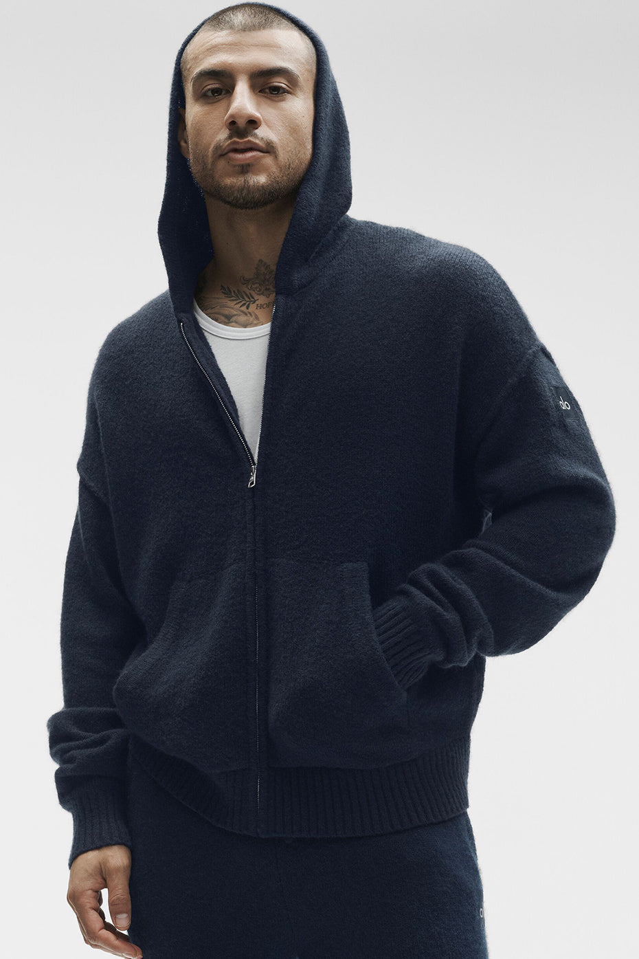 Wool Cashmere New Class Full Zip Hoodie   Navy